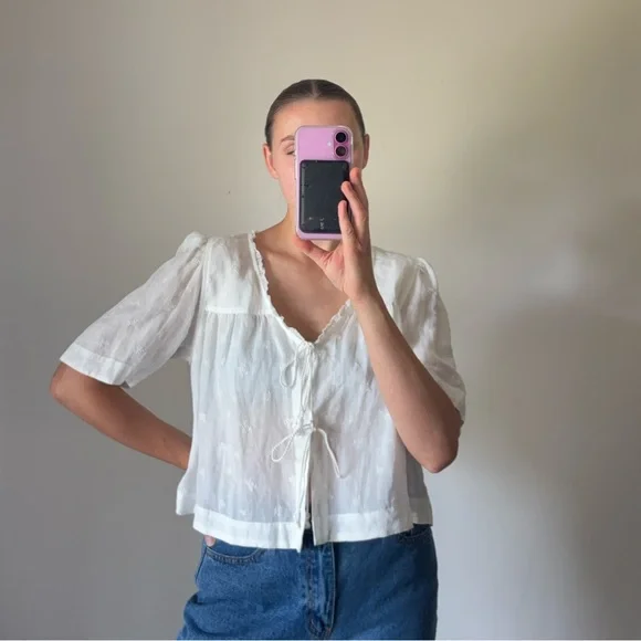 Wilfred Front Tie Blouse - Nomad Tie Front Top Size Women’s Medium Ramie - Picture 10 of 10